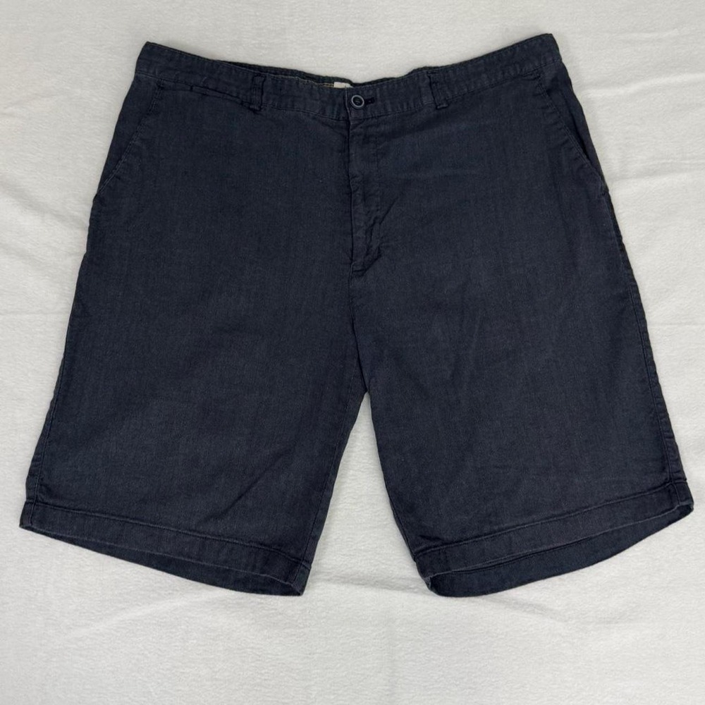 Joseph Abboud Mens Navy Herringbone Linen Cotton Flat Front Chino Shorts Size 40